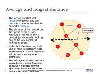 Average and longest distance




The longest shortest path (distance)
between any two nodes in a
network is called...