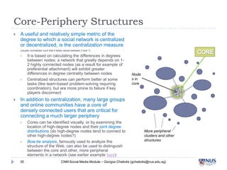 Core-Periphery Structures

A useful and relatively simple metric of the degree
to which a social network is centralized ...