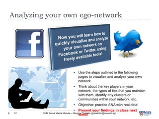 Analyzing your own ego-network
• Use the steps outlined in the following pages
to visualize and analyze your own network
...
